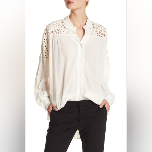 IRO ORNELLA CROCHET LACE TUNIC TOP off white sz 36/ S - Picture 1 of 10